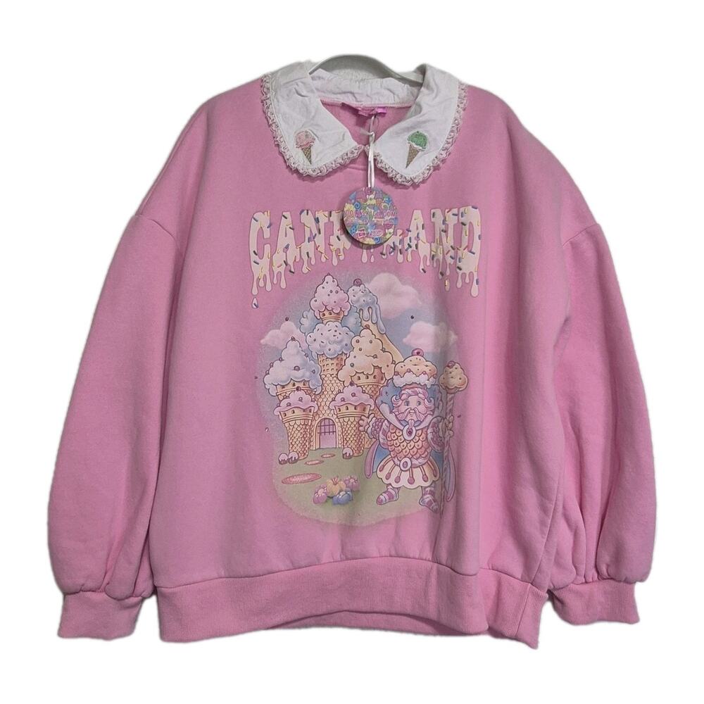 Dolls Kill Candyland Sweeter Kind King Kandy Castle Oversize Sweatshirt XL Kawai